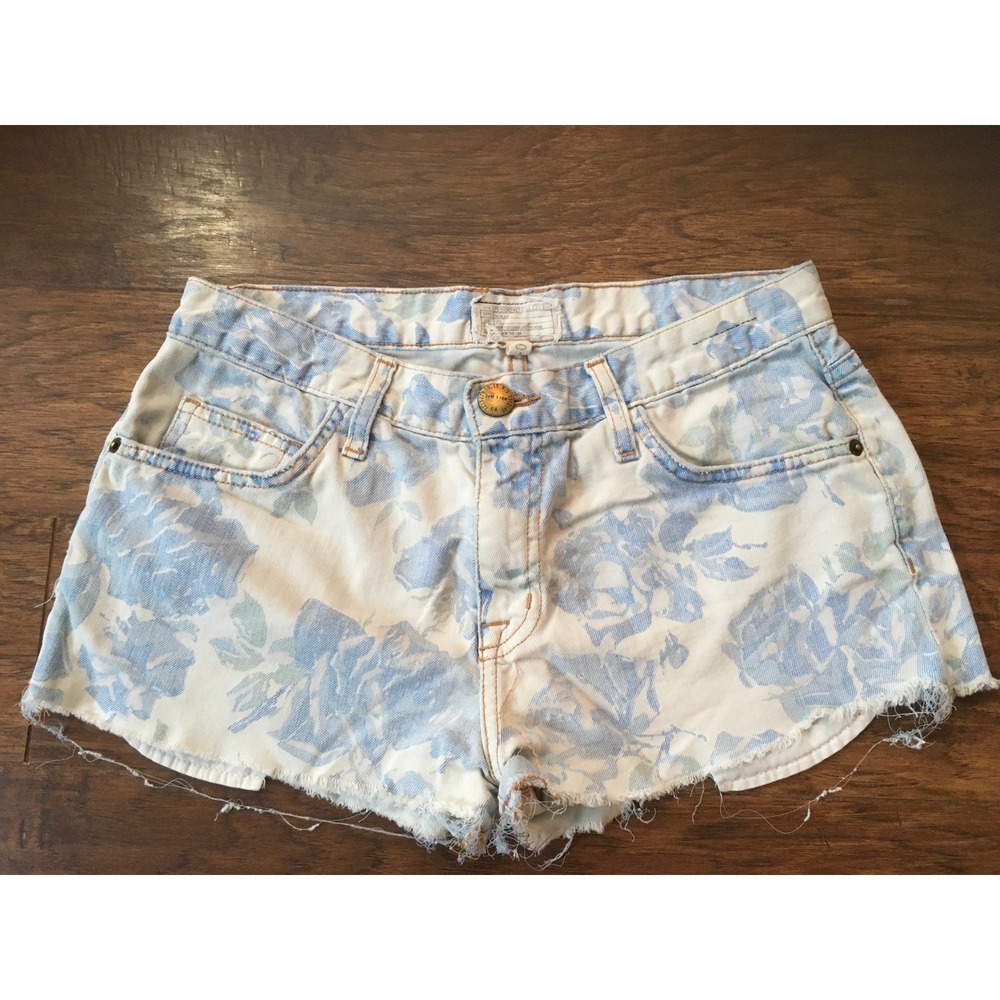 Current Elliott Blue Floral Rose Denim Cut‎ Off Shorts Light Wash Size 0 USA